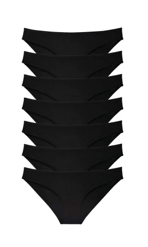 7 adet Süper Eko Set Likralı Kadın Slip Külot Siyah