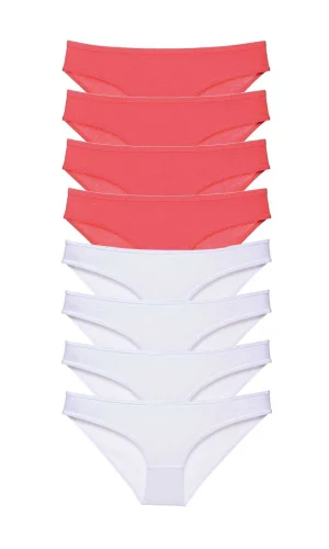 8 adet Eko Set Likralı Kadın Slip Külot Fuşya Beyaz