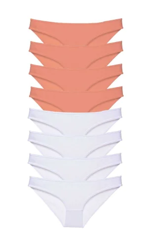 8 adet Eko Set Likralı Kadın Slip Külot Pudra Beyaz