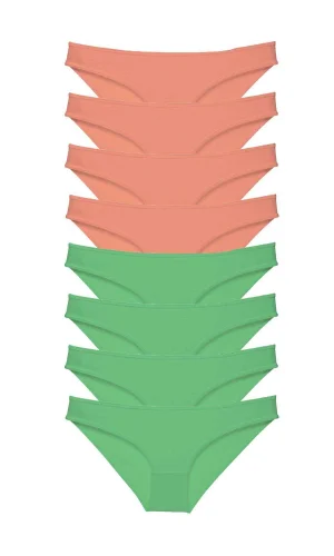 8 adet Eko Set Likralı Kadın Slip Külot Pudra Yeşil