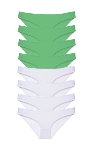 8 adet Eko Set Likralı Kadın Slip Külot Yeşil Beyaz