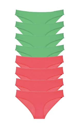 8 adet Eko Set Likralı Kadın Slip Külot Yeşil Fuşya