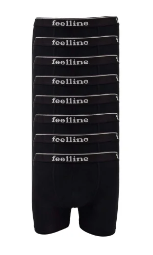 8 adet Feelline Siyah Pamuklu Doğal Likralı Erkek Boxer
