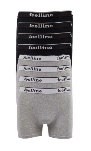 8 adet Feelline Siyah ve Gri Pamuklu Doğal Likralı Erkek Boxer