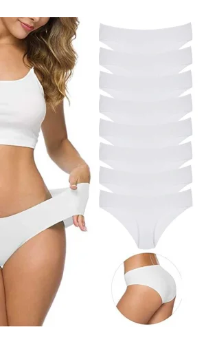 8 Adet Kadın Dikişsiz Lazer Kesim Esnek İz yapmayan Külot Beyaz
