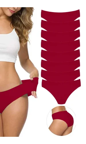 8 Adet Kadın Dikişsiz Lazer Kesim Esnek İz yapmayan Külot Bordo