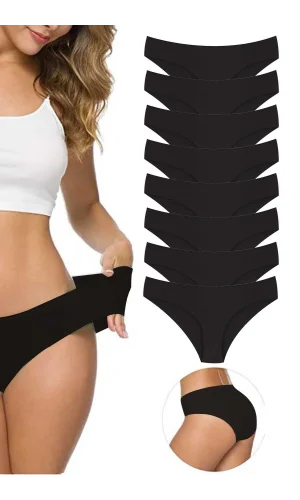 8 Adet Kadın Dikişsiz Lazer Kesim Esnek İz yapmayan Külot Siyah