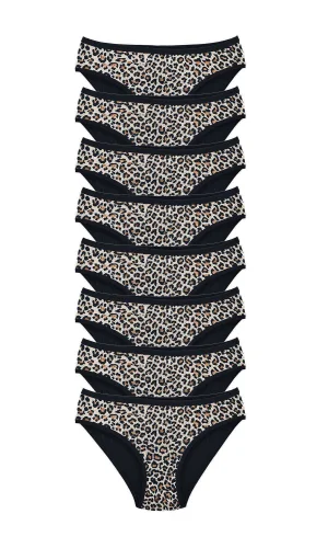 8 Adet Leopar Desenli Likralı Yumuşak Dokulu Kadın Slip Külot