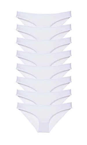 8 adet Süper Eko Set Likralı Kadın Slip Külot Beyaz