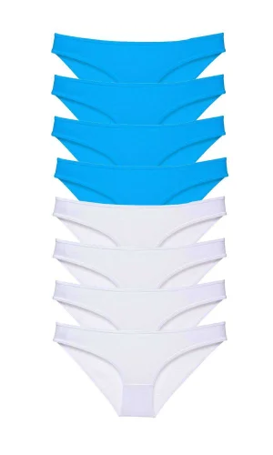 8 adet Süper Eko Set Likralı Kadın Slip Külot Beyaz ve Mavi