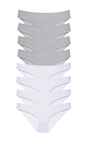 8 adet Süper Eko Set Likralı Kadın Slip Külot Gri Beyaz