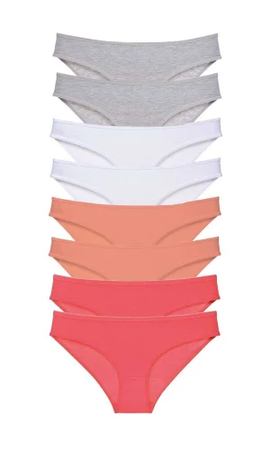 8 adet Süper Eko Set Likralı Kadın Slip Külot Gri Beyaz Pudra Fuşya