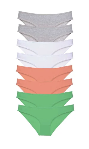 8 adet Süper Eko Set Likralı Kadın Slip Külot Gri Beyaz Pudra Yeşil