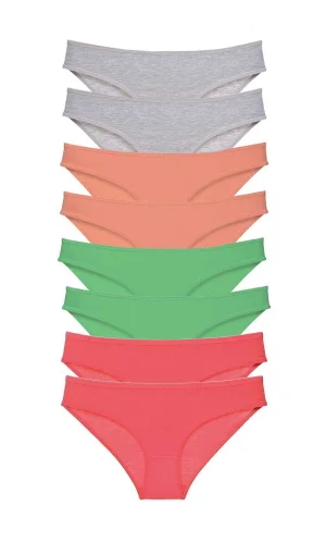 8 adet Süper Eko Set Likralı Kadın Slip Külot Gri Pudra Yeşil Fuşya