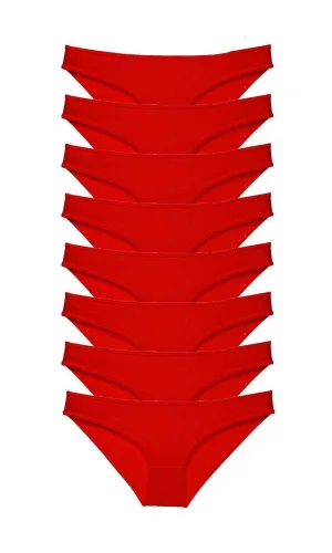 8 adet Süper Eko Set Likralı Kadın Slip Külot Kırmızı