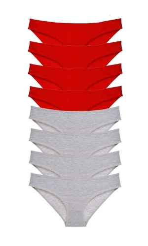 8 adet Süper Eko Set Likralı Kadın Slip Külot Kırmızı Gri