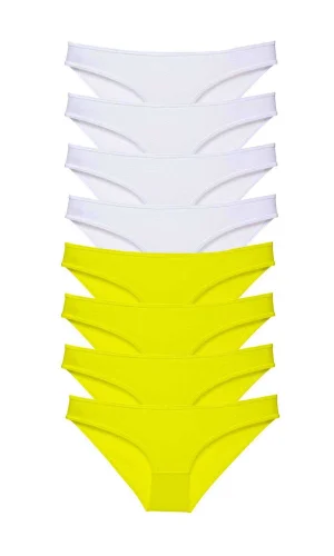 8 adet Süper Eko Set Likralı Kadın Slip Külot Sarı Beyaz