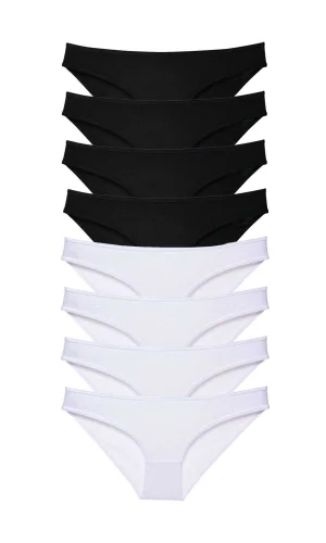 8 adet Süper Eko Set Likralı Kadın Slip Külot Siyah Beyaz
