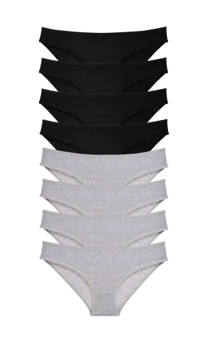 8 adet Süper Eko Set Likralı Kadın Slip Külot Siyah Gri