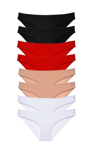 8 adet Süper Eko Set Likralı Kadın Slip Külot Siyah Kırmızı Ten Beyaz