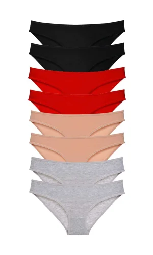 8 adet Süper Eko Set Likralı Kadın Slip Külot Siyah Kırmızı Ten Gri