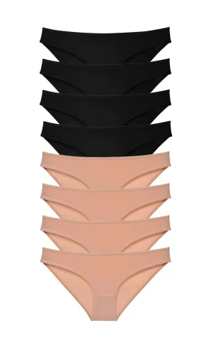 8 adet Süper Eko Set Likralı Kadın Slip Külot Siyah Ten