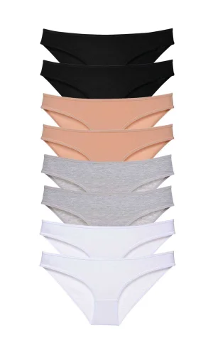 8 adet Süper Eko Set Likralı Kadın Slip Külot Siyah Ten Gri Beyaz