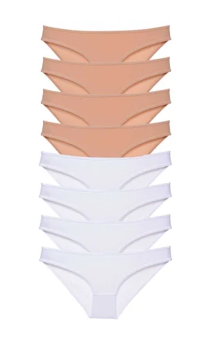 8 adet Süper Eko Set Likralı Kadın Slip Külot Ten Beyaz