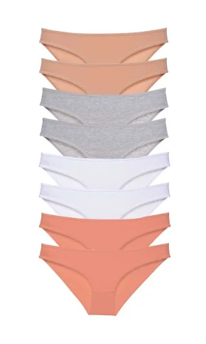 8 adet Süper Eko Set Likralı Kadın Slip Külot Ten Gri Beyaz Pudra