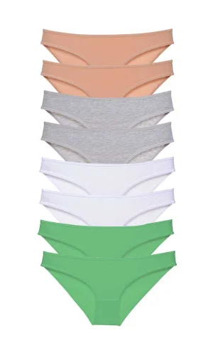 8 adet Süper Eko Set Likralı Kadın Slip Külot Ten Gri Beyaz Yeşil