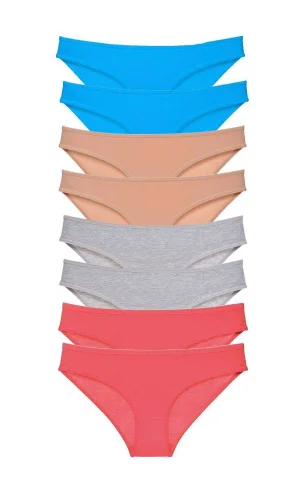 8 adet Süper Eko Set Likralı Kadın Slip Külot Ten Gri Fuşya Mavi