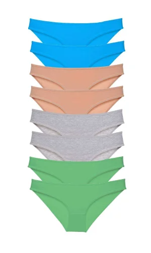 8 adet Süper Eko Set Likralı Kadın Slip Külot Ten Gri Yeşil Mavi