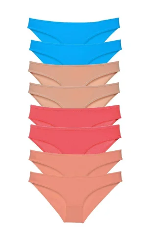 8 adet Süper Eko Set Likralı Kadın Slip Külot Ten Pudra Fuşya Mavi