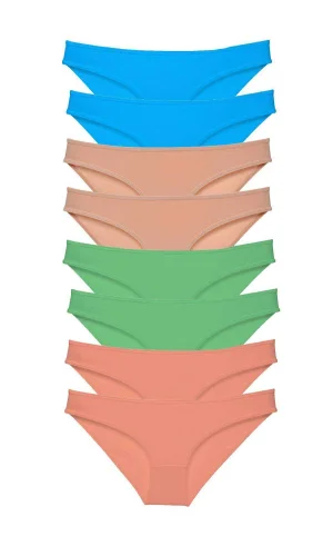 8 adet Süper Eko Set Likralı Kadın Slip Külot Ten Pudra Yeşil Mavi