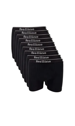 9 adet Feelline Siyah Pamuklu Doğal Likralı Erkek Boxer