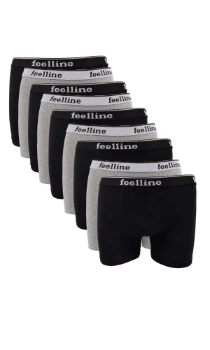 9 adet Feelline Siyah ve Gri Pamuklu Doğal Likralı Erkek Boxer