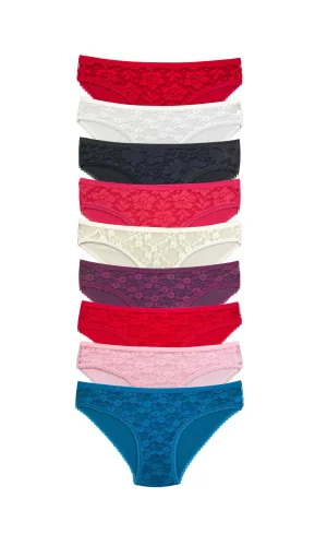 9 Adet Önü Dantelli Transparan Kadın Slip Külot S119