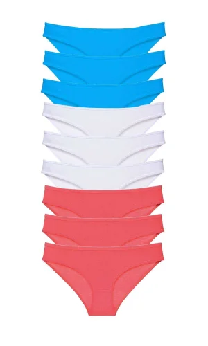 9 adet Süper Eko Set Likralı Kadın Slip Külot Fuşya Beyaz Mavi