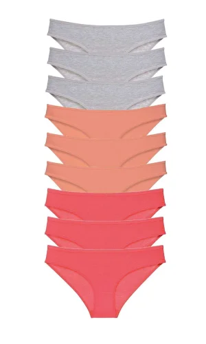 9 adet Süper Eko Set Likralı Kadın Slip Külot Gri Pudra Fuşya