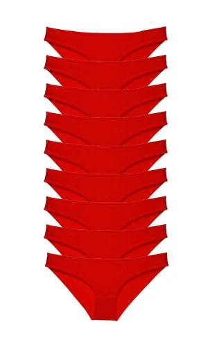 9 adet Süper Eko Set Likralı Kadın Slip Külot Kırmızı