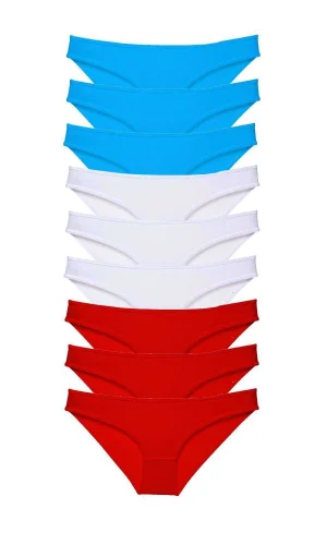 9 adet Süper Eko Set Likralı Kadın Slip Külot Kırmızı Beyaz Mavi