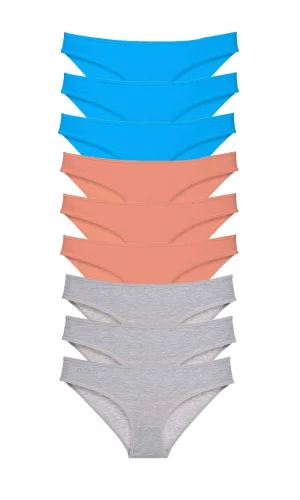 9 adet Süper Eko Set Likralı Kadın Slip Külot Pudra Gri Mavi