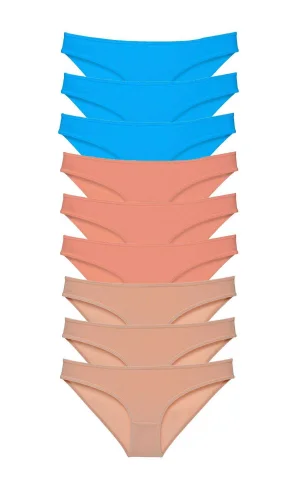 9 adet Süper Eko Set Likralı Kadın Slip Külot Pudra Ten Mavi