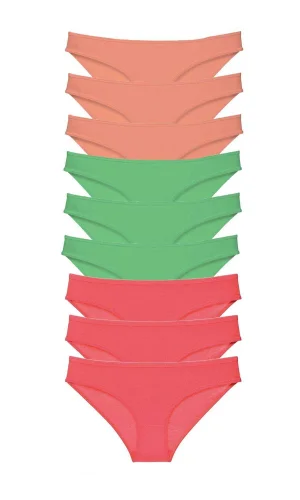 9 adet Süper Eko Set Likralı Kadın Slip Külot Pudra Yeşil Fuşya