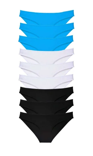 9 adet Süper Eko Set Likralı Kadın Slip Külot Siyah Beyaz Mavi