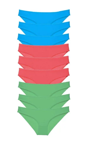 9 adet Süper Eko Set Likralı Kadın Slip Külot Yeşil Fuşya Mavi