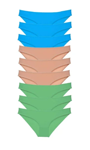 9 adet Süper Eko Set Likralı Kadın Slip Külot Yeşil Ten Mavi