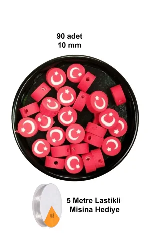 90 Adet 10 mm Polimer Kil Fimo Boncuk Takı Bileklik + 5 Metre Lastikli Misina Hediye - Türk Bayrağı