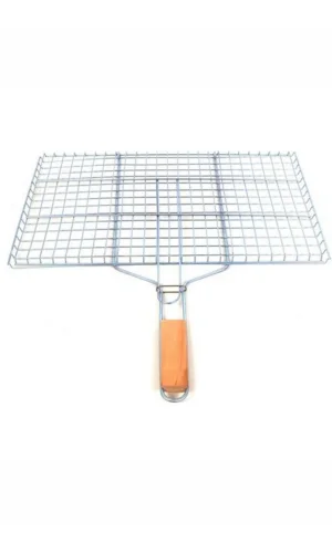Ahşap Saplı Mangal Izgarası Galvanizli Paslanmaz Kafes Demir 32 x 42 cm
