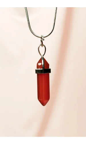 Akik Doğal Taşı Zincirli El Yapımı Tasarımlı Kolye Uç: 3,5 cm Zincir: 20 cm Kutulu